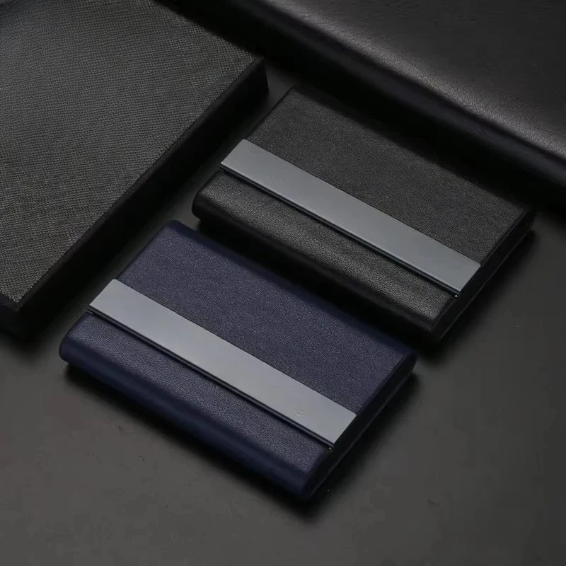 Custom Logo PU Leather Stainless Steel Business Card Case Box Personalize Laser Company Name Metal Cardcase Activity Gift