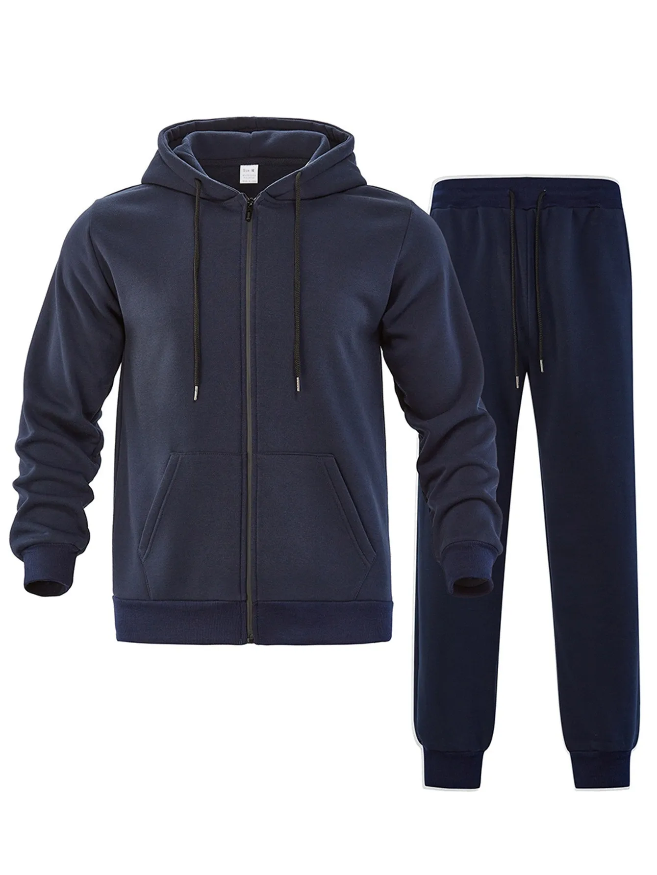 Herbst-Winter Herren Fleece Zweiteiler Set Einfarbiger Zip-Hoodie Jogginghose Warme Freizeitkleidung Locker Sitzender Täglicher Trainingsanzug – Detail 4