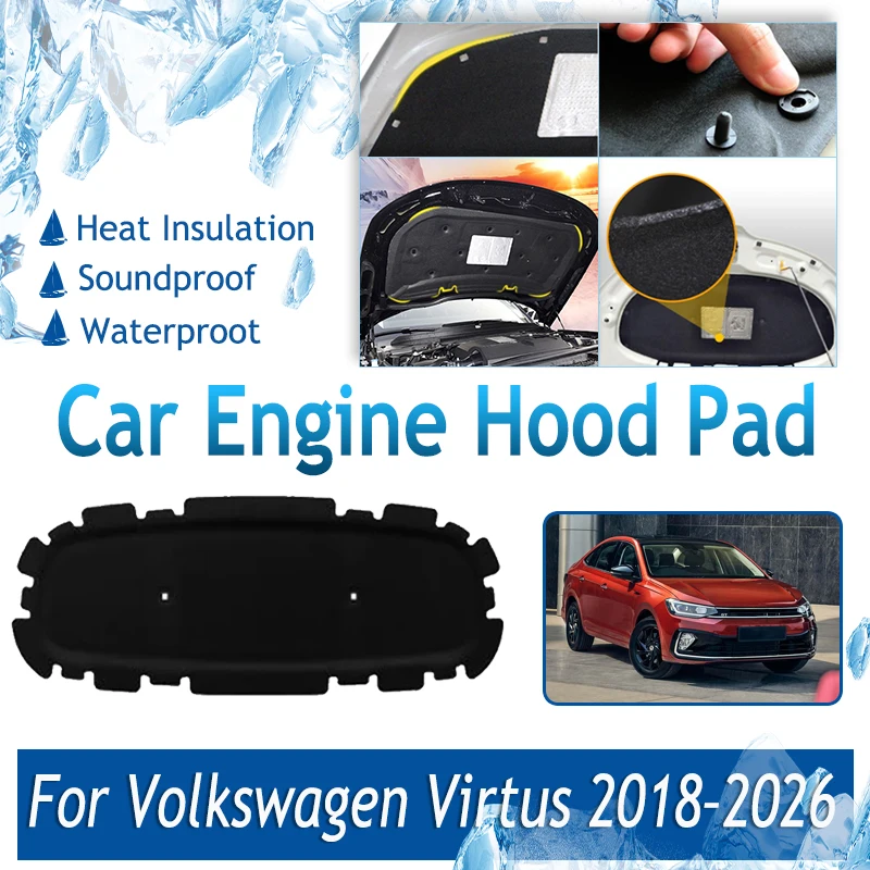 For Volkswagen Virtus VW Polo Sedan 2018~2026 Car Engine Hood Pad Front Engine Sound Insulation Mat Heat Shield Auto Accessories