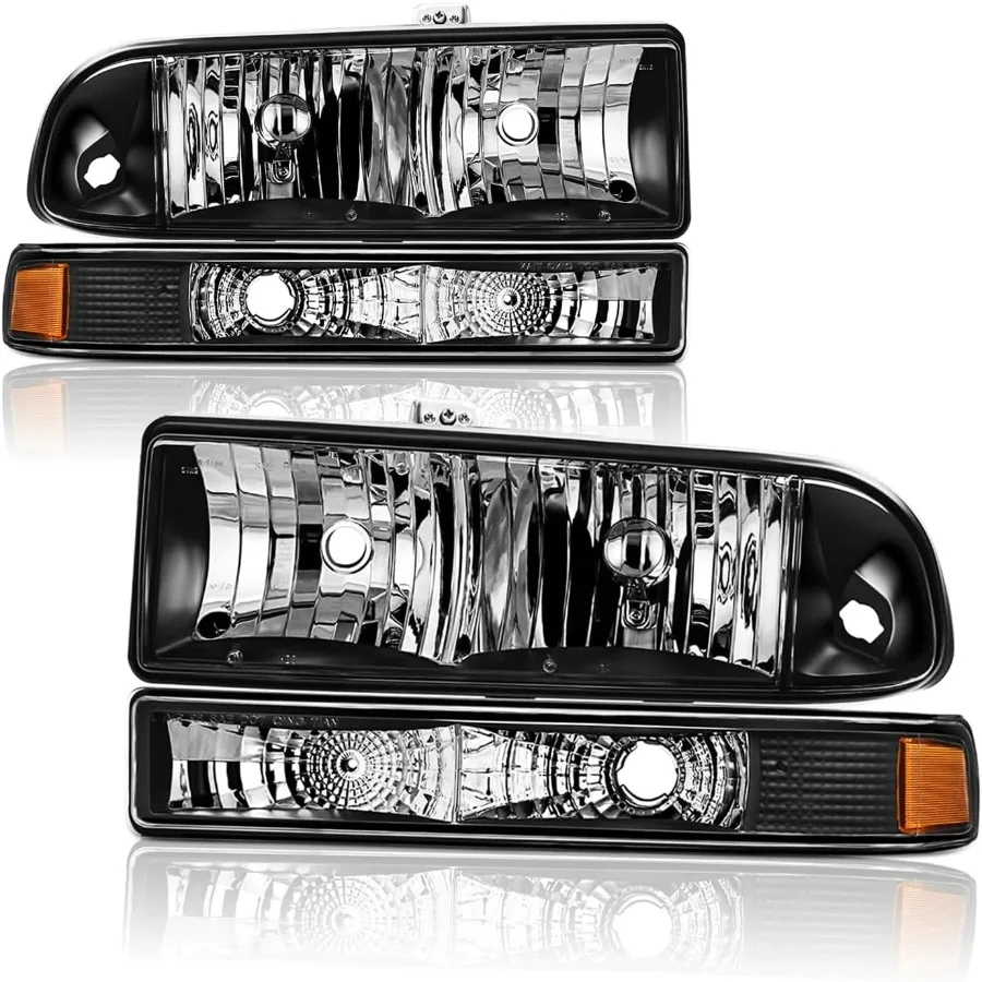 

Headlights Assembly Compatible with 1998-2004 Chevrolet S10 Pickup,98-05 Chevy Blazer Halogen Headlamp w/Bumper Lights, Black Ho
