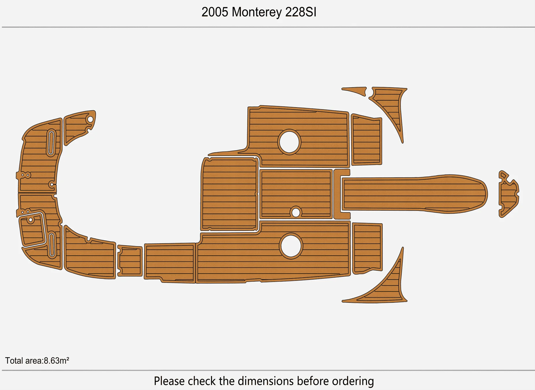 Non-Slip EVA Faux Teak Marine Mat Self-Adhesive 6mm Yacht Cockpit Pad for 2005 Monterey 228 SI Boat Decking Easy Install