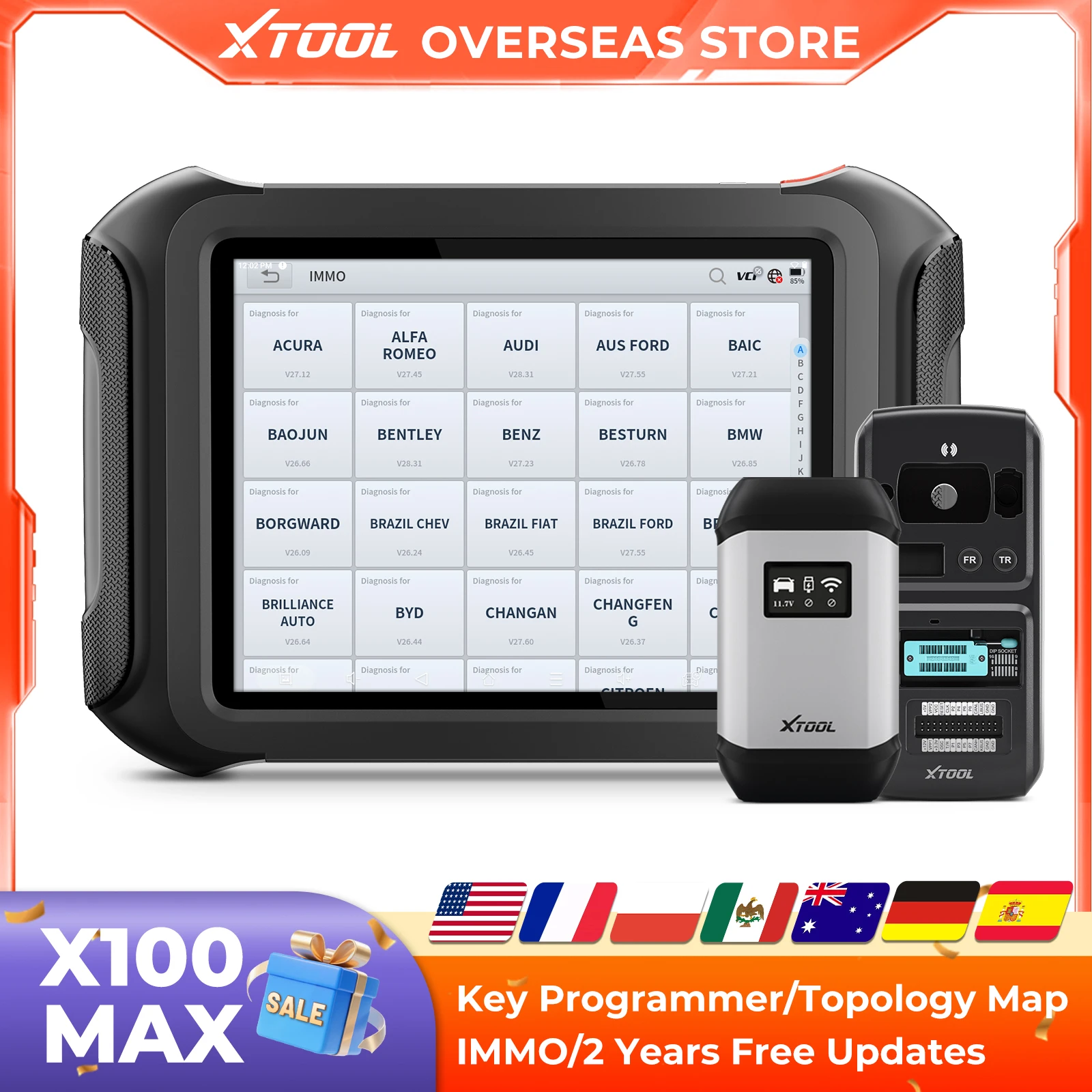

XTOOL X100 MAX IMMO Key Programmer Locksmith Tool ECU Coding OBD2 Diagnostic Scanner All Key Lost/Add Smart Key with KC501 CANFD