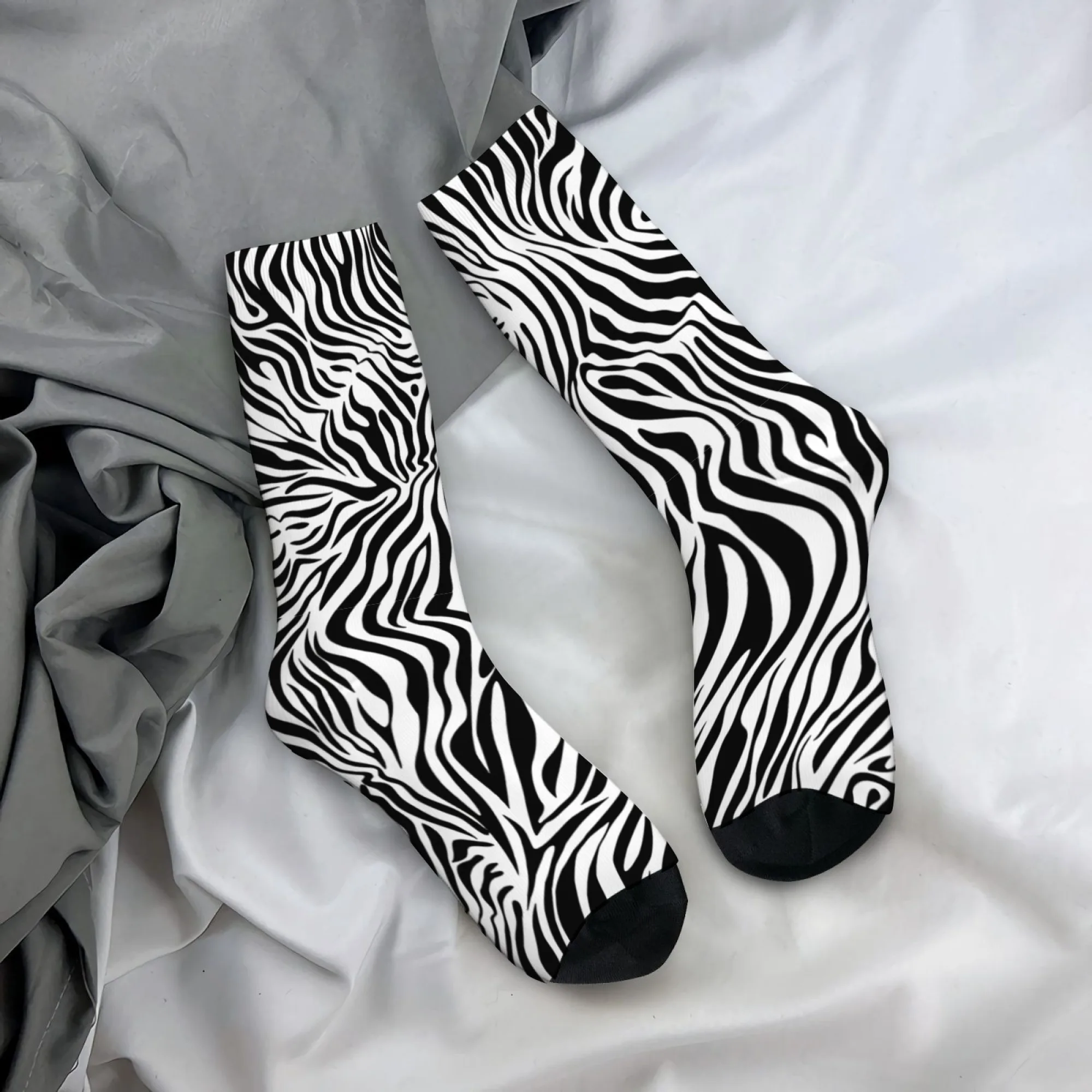 Fashion Classic Zebra Pattern Men's Socks Novelty Funny Sports Socks Elastic Breathable Non-slip Travel Casual Compression Socks
