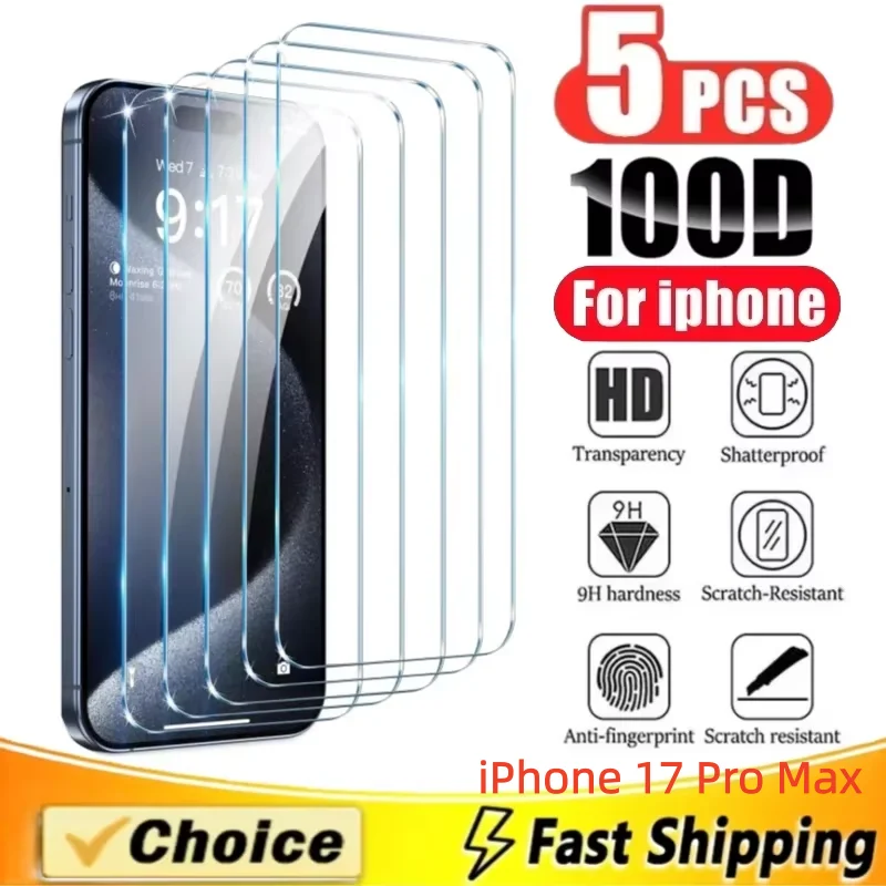 

5Pcs Tempered Glass HD Screen Protector for IPhone 17 Pro Max Clear Film Cover