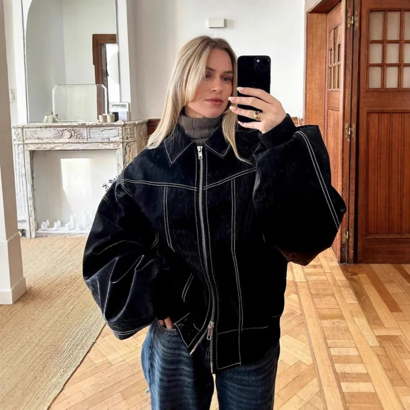 

Весенне-осенне-зимнее новое женское модное красное универсальное американское мотоциклетное пальто в европейском стиле