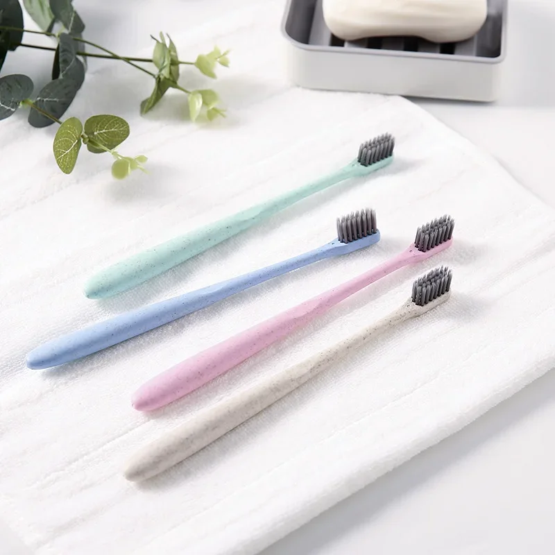 10 PCs Wheat Straw Toothbrush Adult Soft Bamboo Charcoal Binchoutan Unisex Household Family Pack Toothbrush  Vegan