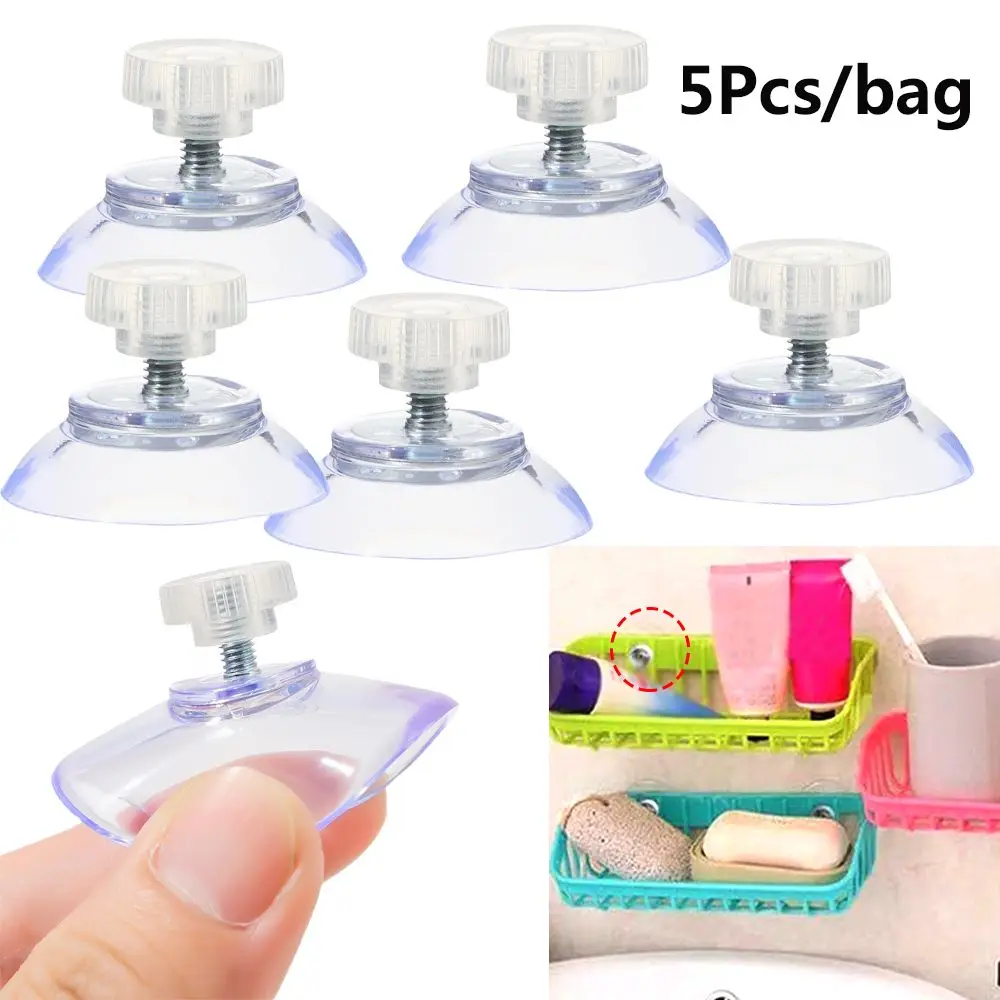 5Pcs Household Rails Kitchen Holder Transparent Screw Wall Rack Suction Cup With Knurled Nut Suckers Wall Hook