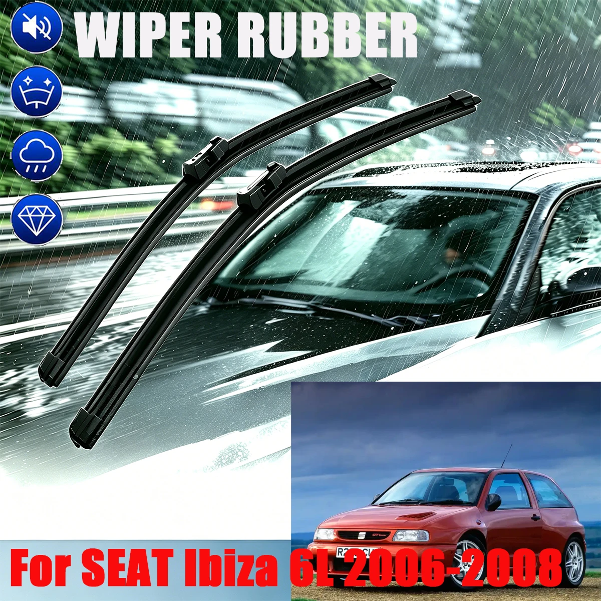 

For SEAT Ibiza 6L 2006-2008 Front Rear Wiper Blades 3PCS 21" 19" 14" Windshield Windscreen Window Cutter Accessories 2007 2008