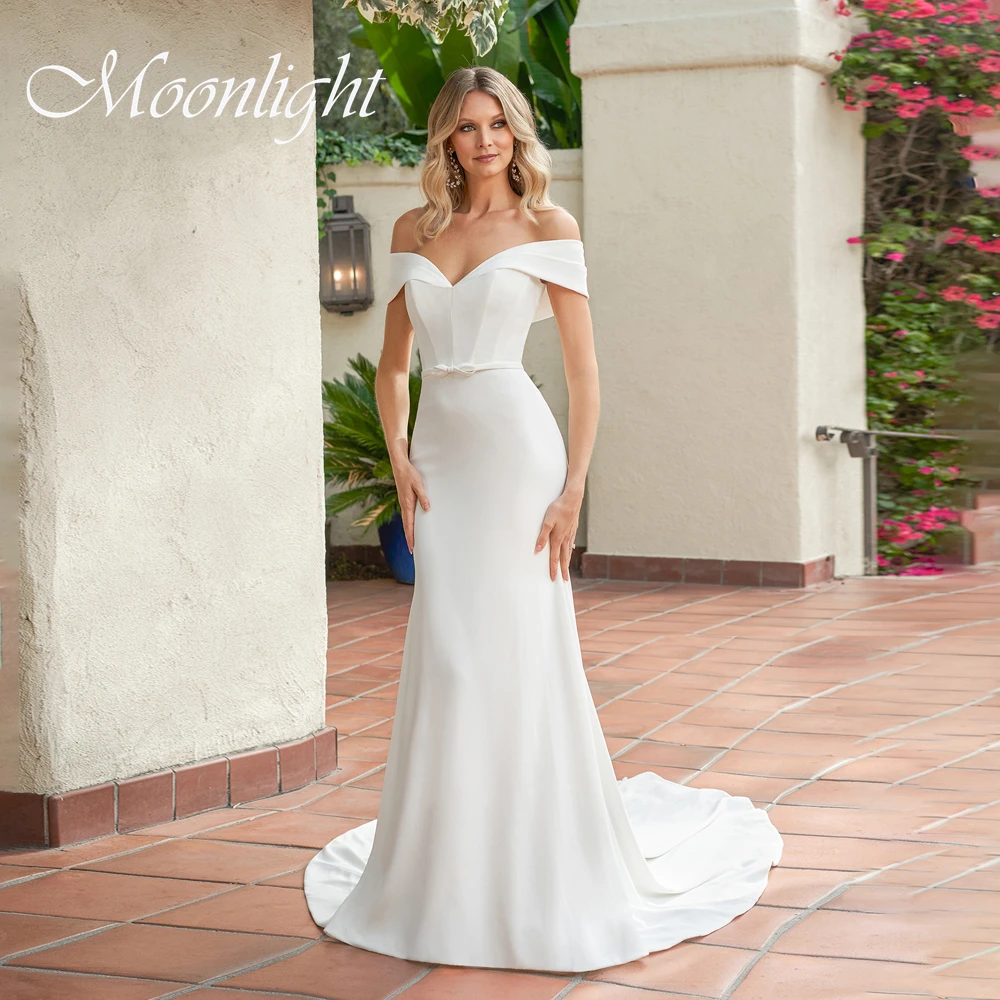 Simple V-Neck Off The Shoulder Mermaid Wedding Dress Women 2026 Pleat Open Back Sweep Train Buttons Vestidos De Novia Customized