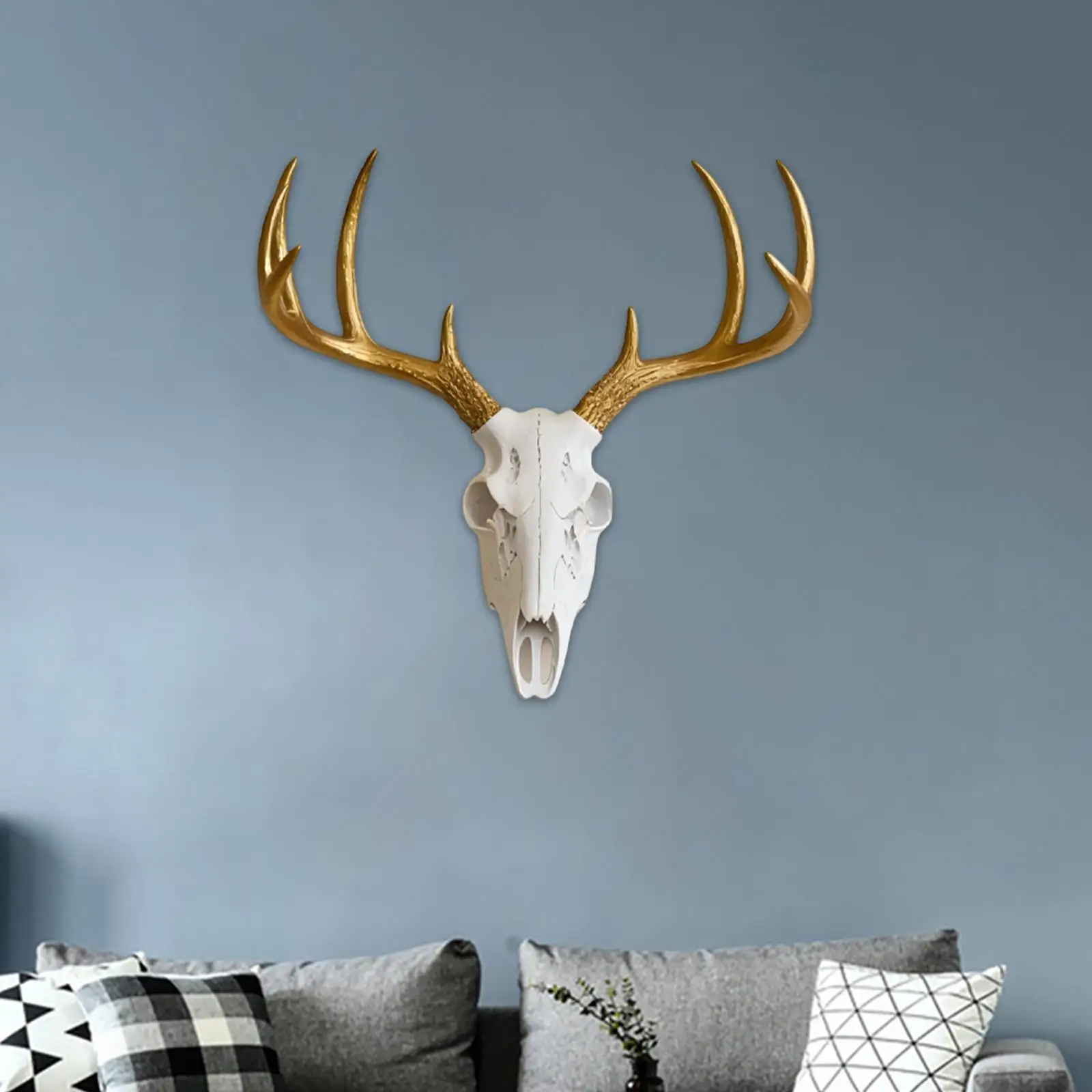 Deer Head Wall Decor Animal Figurine Collection Creative Artistic Resin Statue for Kitchen Dining Room Entrance Farmhouse