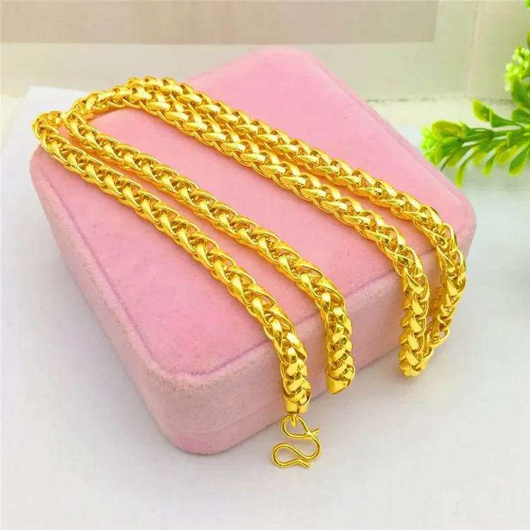 Fashion Luxury Thailand Sand Gold 14K Necklace Thick Yellow Gold Chain Necklace for Women Men Wedding Engagement Jewelry Gifts