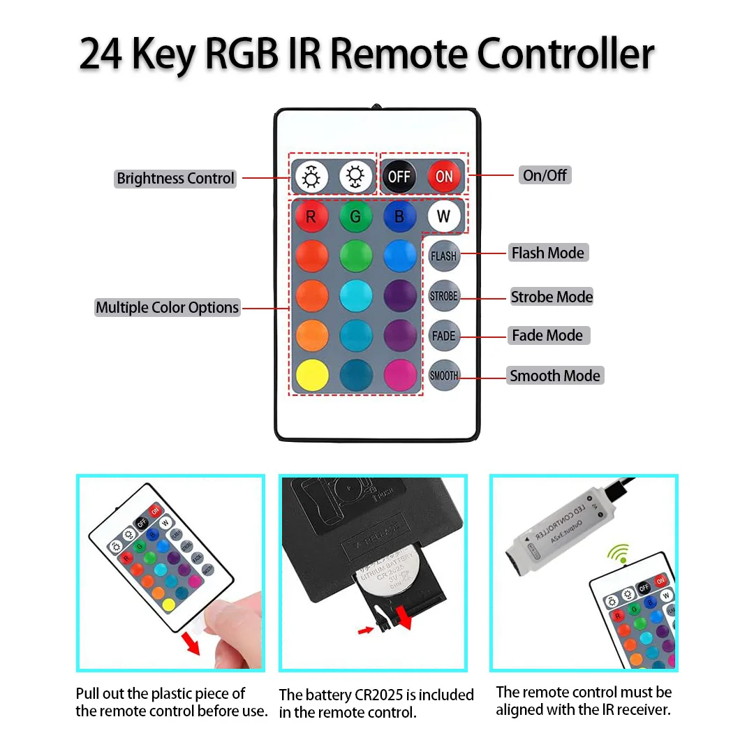 1 قطعة 3535RGB LED قطاع أضواء مع 24-مفتاح تحكم اللون تغيير صندوق بطارية شريط مصباح مرن لغرفة التلفاز الخلفية ديكور
