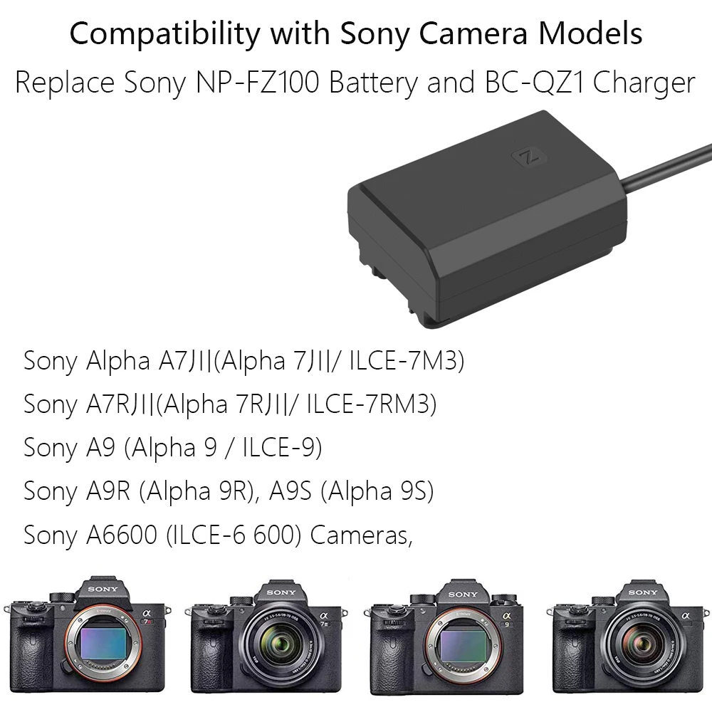 NP-FZ100 Dummy Battery NPFZ100 USB-C Power Adapter for Sony ILCE-9 Alpha A9 A7RM3 A7RIII A7M3 A7R4 camera