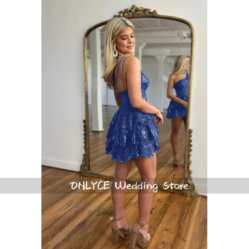 Gorgeous Homecoming Dress Prom Formal Occasions A Line One Shoulder Backless Sleeveless Short Fishbone Shaping With Lace view 4