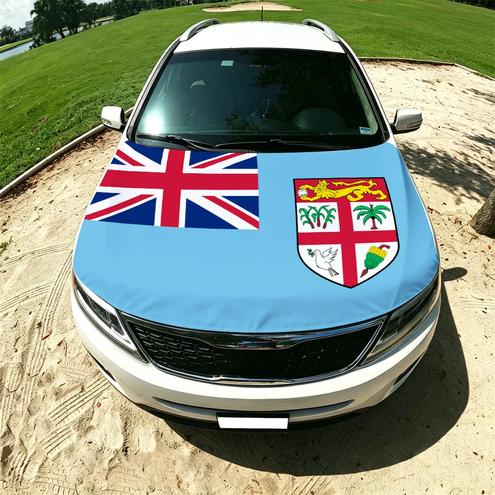 130x160cm Fiji Car Hood Cover Flag, Elastic Windproof Patriotic Bonnet Banner Cheer for the competition