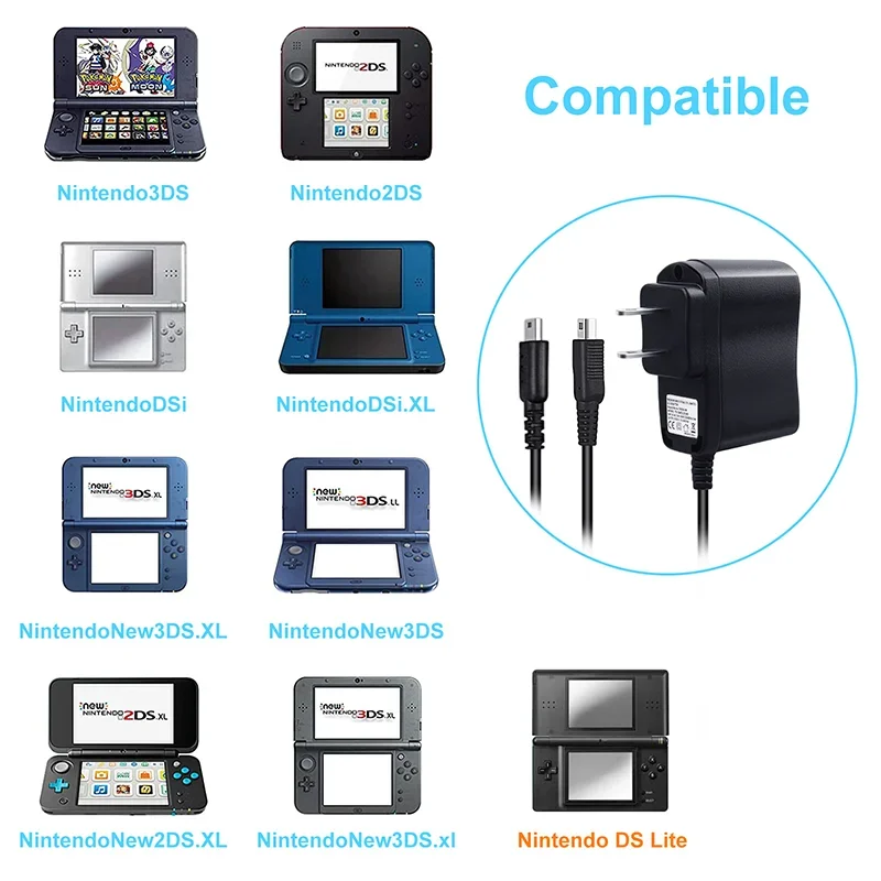 Carregador DS tudo-em-1 3DS DS Lite Adaptador AC Cabo de carregamento para Nintendo 3DS/3DS XL/2DS/2DS XL/DSi/DSi XL/DS Lite Versão dos EUA