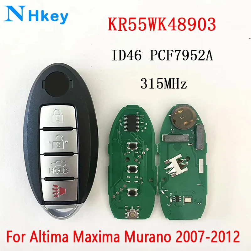 NHkey ID46 Chip Keyless Smart Car Key FSK For Nissan Altima Maxima Murano 2007-2012 KR55WK48903 315Mhz