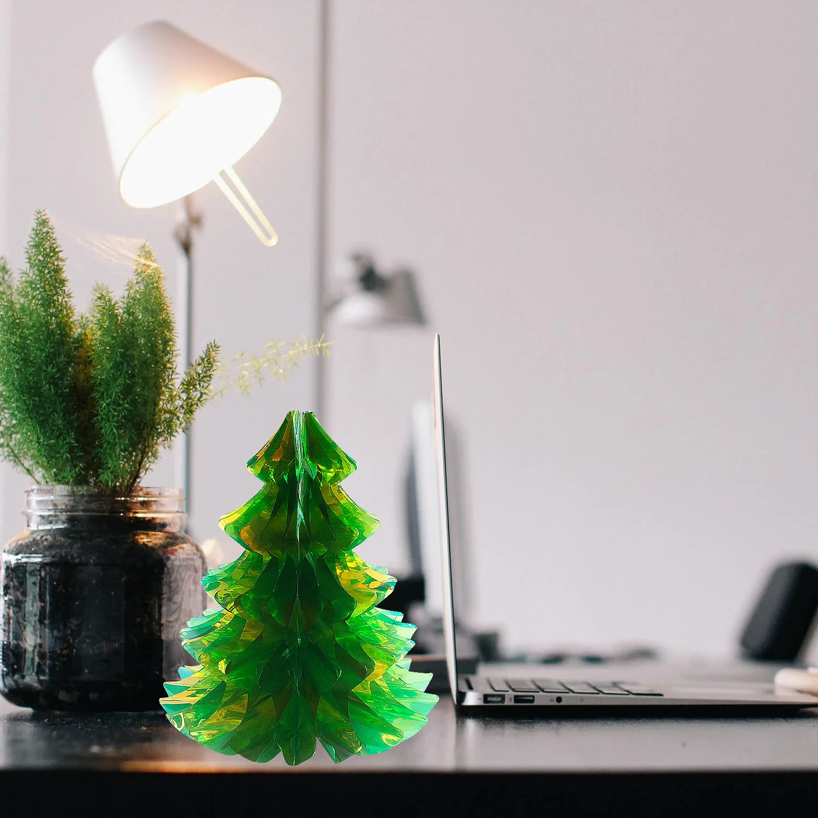 

Green Christmas Tree Craft Mini Plastic Xmas Ornament Foldable Desktop Decor for Holiday Home Village Scene Photo Prop Use