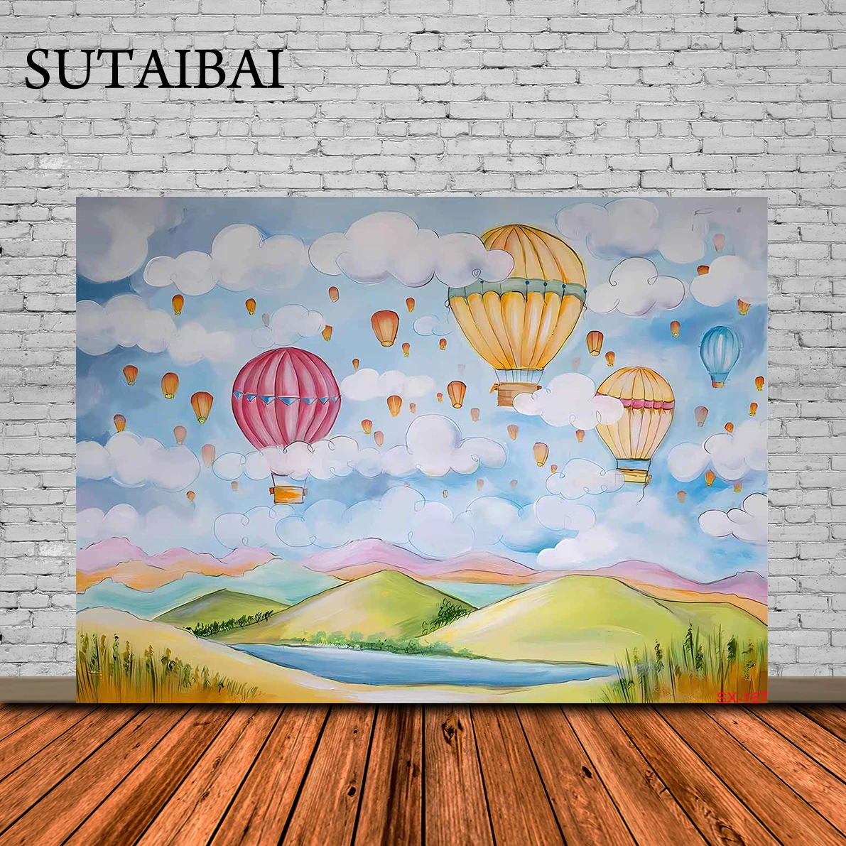 

Hot Air Balloon Party Scene Backdrop Blue Balloons Cloud Girl Birthday Party Baby Shower Portrait Photography Background