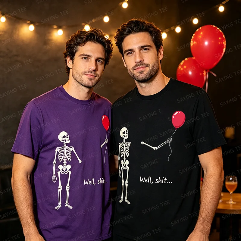 Y2k Gothic Skelett Halloween-Kostüm Humor Skelett Verlorener Ballon Scheiße Lustiges Sprichwort Zitat Herren Damen T-Shirt FSkeleton Tees – Detail 3