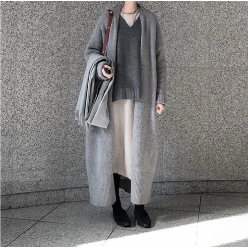 Dongdaemun Korean Style Casual Versatile Sweater Jacket Ins Super Long Loose Fit Fashion Outerwear Pullovers