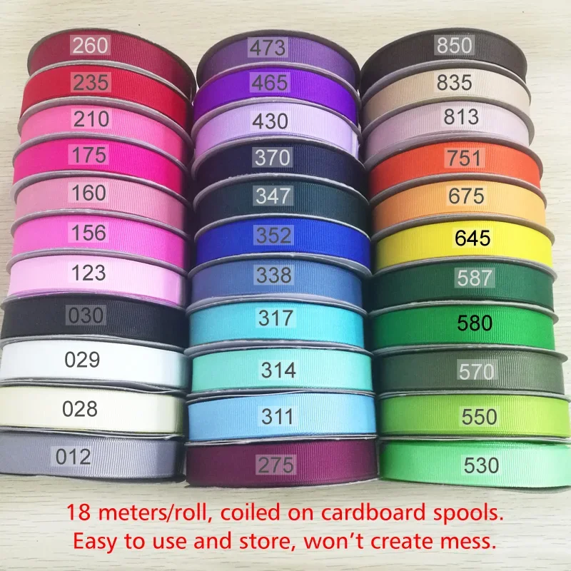 6/9/16/25/38/50mm Grosgrain Ribbon Solid Colour/High Quality 100% Polyester Dense Grosgrain Tapes/Hair Bows Making Tapes 213997