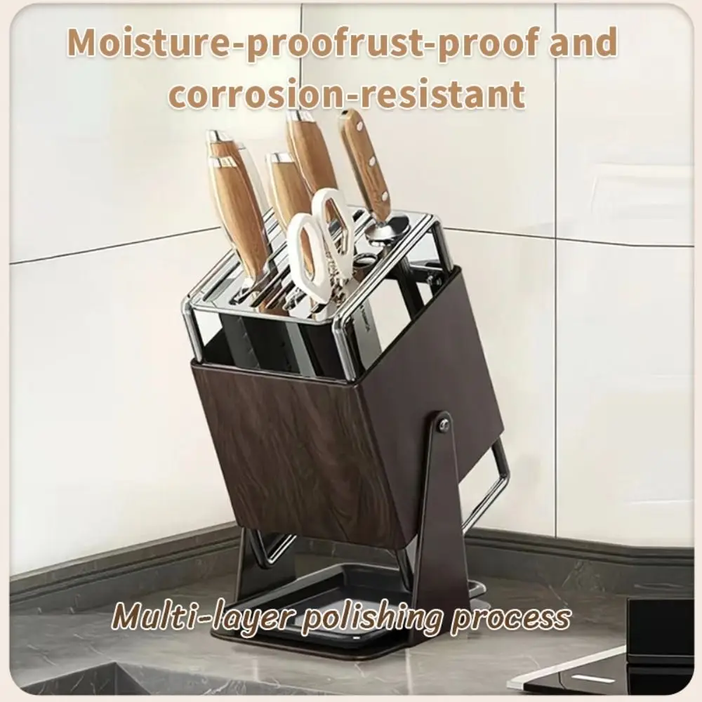 Stainless Steel Kitchen Storage Holder 30° Rotating 9 Slots Storage Rack Multifunctional with Draining Tray Countertop Shelf