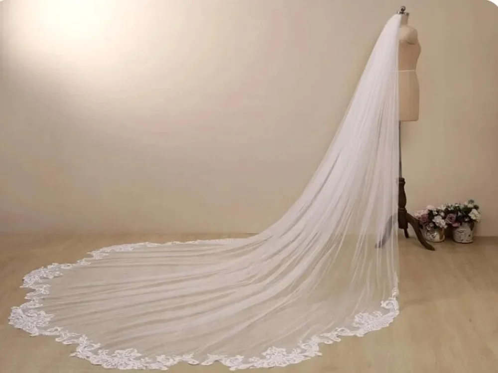 Véu de noiva branco off-white marfim, 3 metros, renda, véu de casamento, catedral, longo, acessórios de casamento