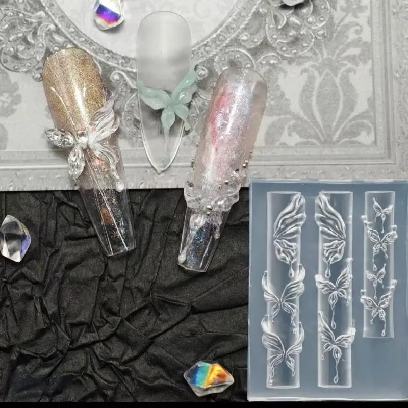 【F】3D Silikon-Nagelstempel Blumen Schleifen Schmetterlinge Nagelvorlagen Transparente Form DIY Nagelkunst Deko Stempelplatten Maniküre-Werkzeuge