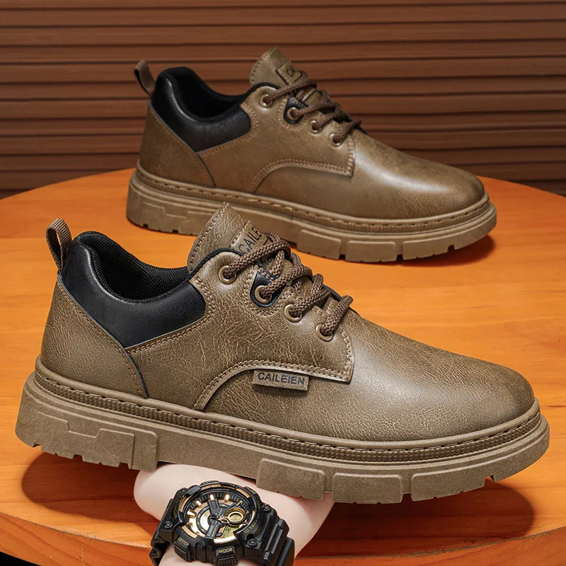 

Men's Retro British Style Anti-Slip Sports Casual Leather Surface Board Shoes Outdoor Leather Footwear