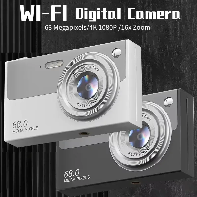 

4K Digital Camera with App Wi-Fi Transmit Cam 68MillionPixels DualLens 16×Zoom Travel Selfie Flash Camera Autofocus Photography