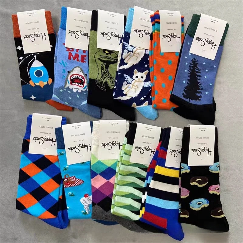 Happysocks Calzini Da Uomo In Cotone Con Stampa Alla Moda A Strisce Colorate-image