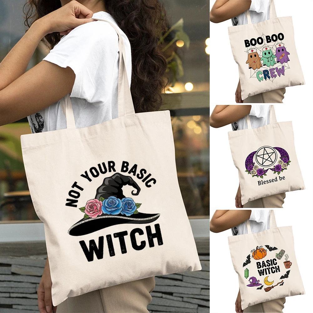 

Witch Hat Quote Lady Shopper Bags Big Capacity Boo Boo Crew Women Daily Use Shoulder Handbag Pentacle Girl Shopping Bag 40x45cm