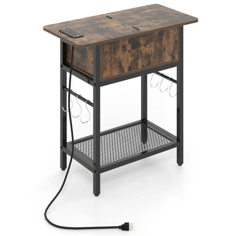 

End Table with Charging Station USB Ports Outlets and Flip Top-Coffee