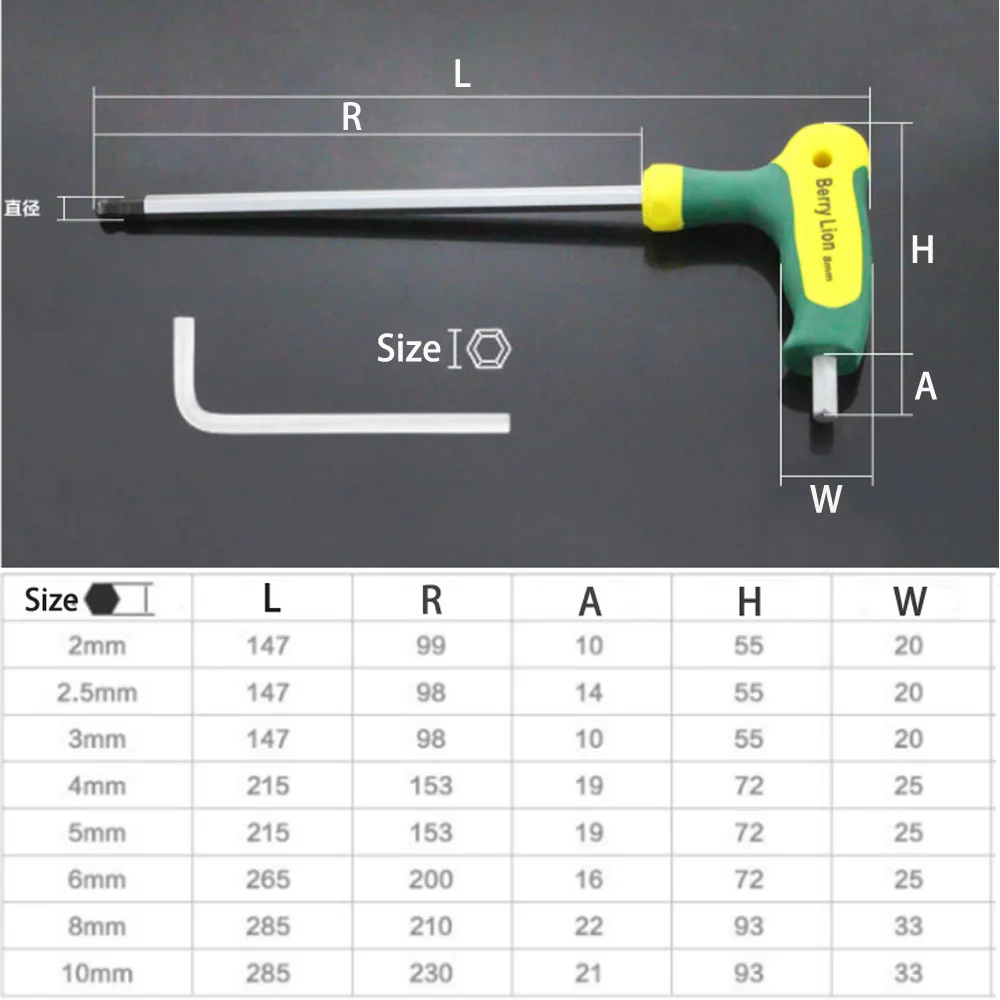 2mm-10mm Ball Head Allen Key Hex Wrench Chromiu-Vanadiu Steel T-Handle Spanner Inner Six Angle Screwdriver Auto Bike Repair Tool