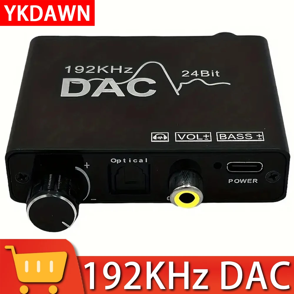 YKDAWN Digital to Analog Converter 192kHz DAC Volume Control Digital Coaxial SPDIF Toslink toAnalog Stereo RCA3.5mm Jack Audio