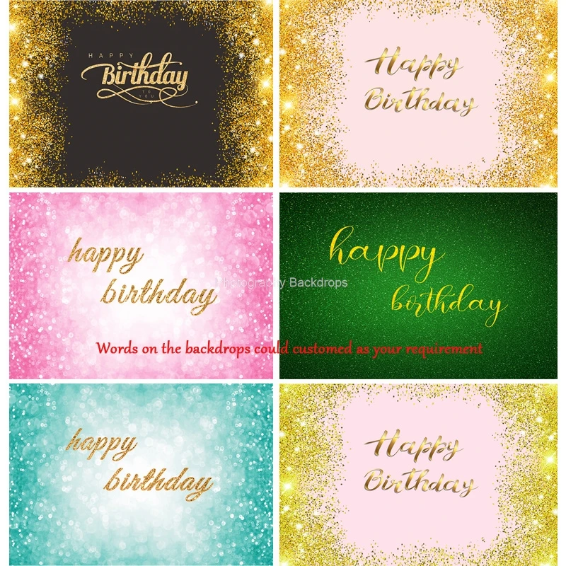 

ZHISUXI Gold Glitter Happy Birthday Party Custom Background For Photo Studio Decoration Supplies Name DIY Backdrops 211008-56