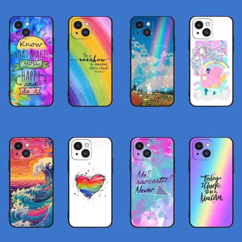 Colorful Rainbow Heart Stuff Phone Case For iPhone 11 12 Mini 13 14 15 PRO XS MAX X XR 6 7 8 Plus Black Shell