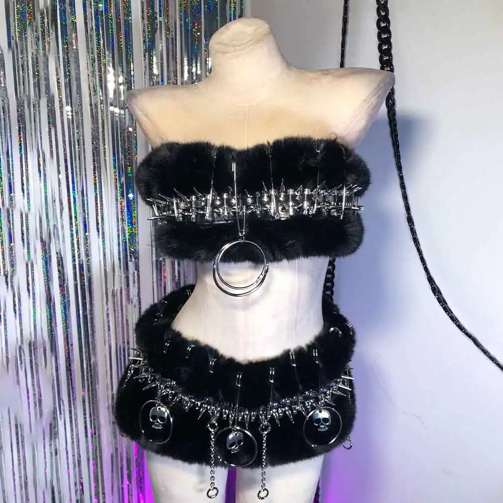 

Cyber Punk Rock Studded DIY Teen Goth E-Girls Emo O-ring Harajuku Hand Made 90s Grunge Y2K Faux Fu TOPS Trendy Kawaii Gothic Eco