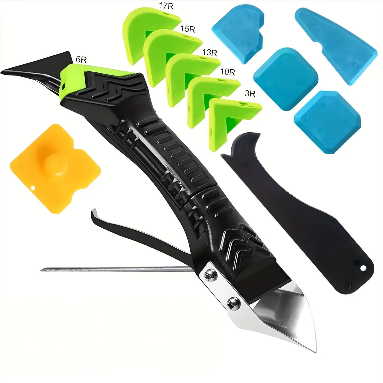 5 In 1 Caulking Tool Kit, Sealant Trimming Tool With Caulking Scraper, 6 Replaceable Silicone Pads, Adhesive Residue Scraper