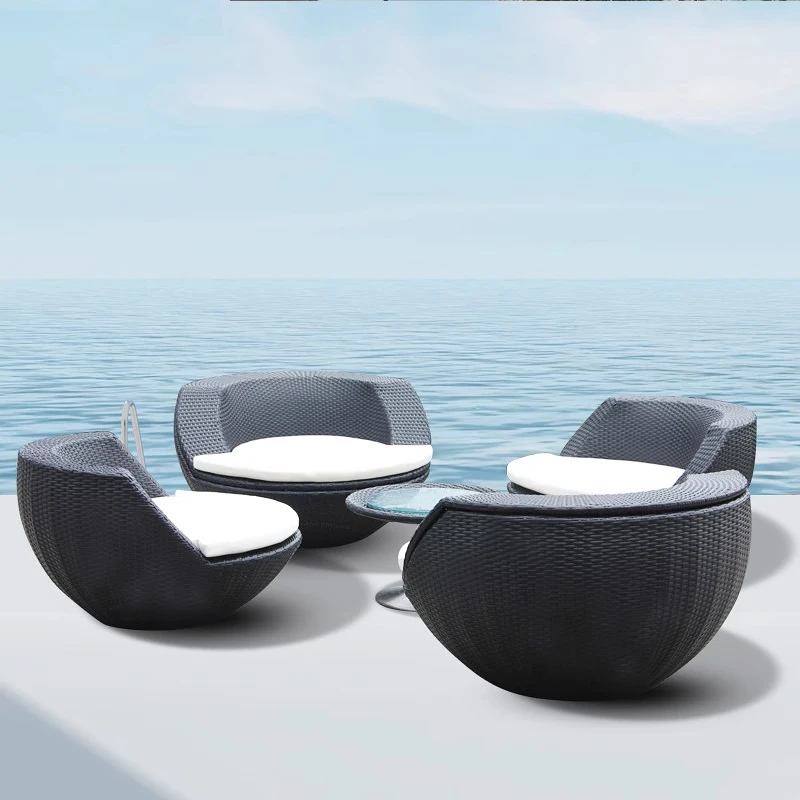 ！@Modern Outdoor Wicker Dining Table and Chair Set with Eco-Friendly Design Durable Build for Courtyard Villa Balcony