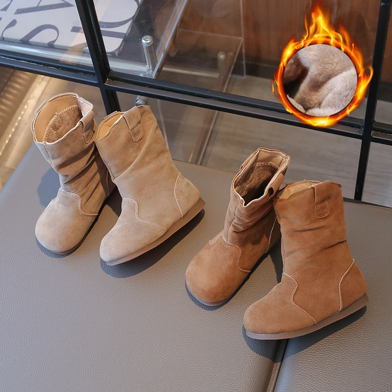 

Сапоги для девочек, зима 2021, новая коллекция, плюшевые универсальные детские сапоги, детские сапоги в стиле ретро, стильные