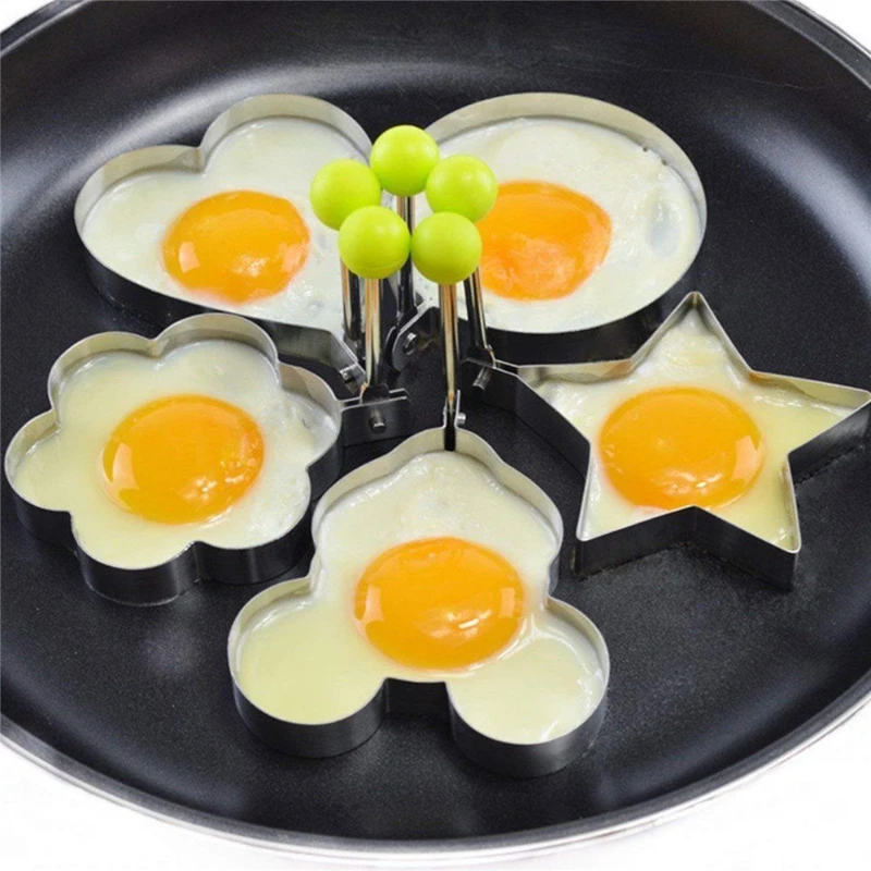 Stainless Steel Egg Mold Ring Round Heart Flower Five Pointed Star Mickey Mouse Shape Kitchen Utensil