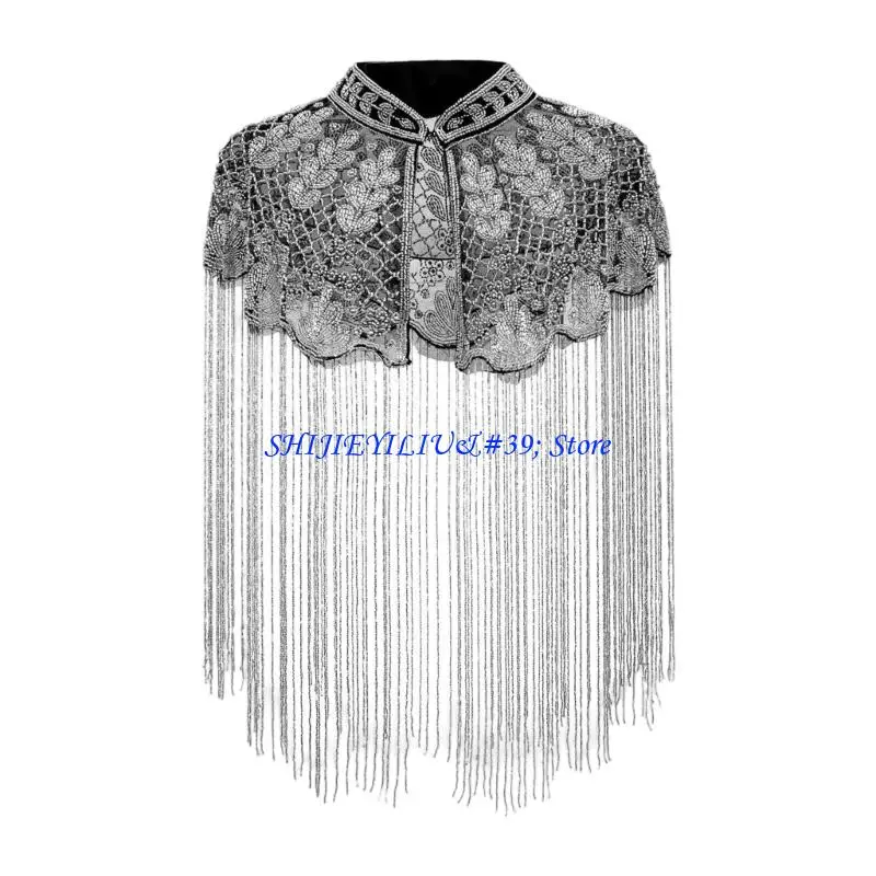 E21F Long Fringe Shoulder Cover Shawl with Open Front for Women Girl Party Styling