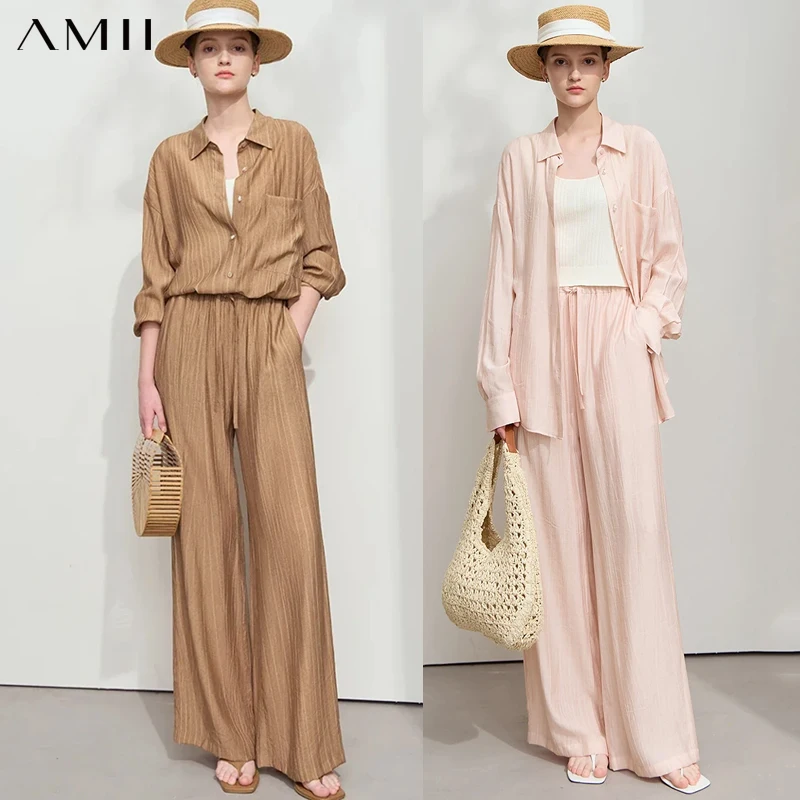 AMII Minimalism Shirt for Women 2026 Autumn New Loose Pants Casual Shirt Sold Separately Straight Long Wide Leg Pants 12511048