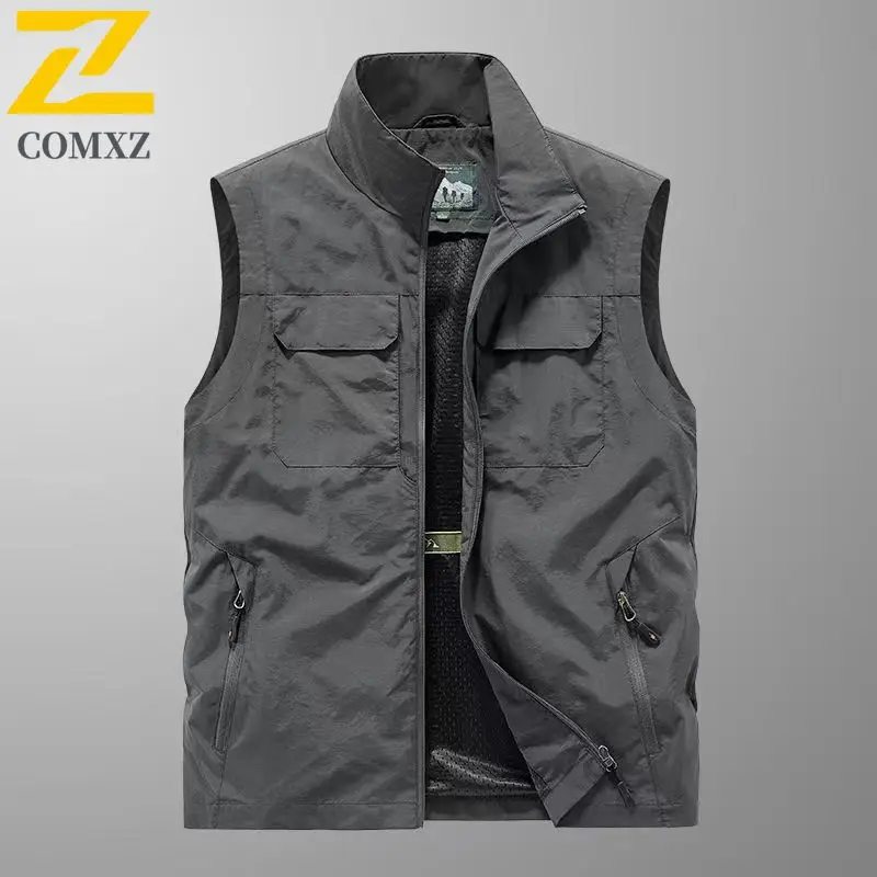 2025 New Retro Men's Vest Windproof Solid Sleeveless Jacket Waistcoat Motorcycle Ourdoor Breathable Biker Vests for Men Clothing
