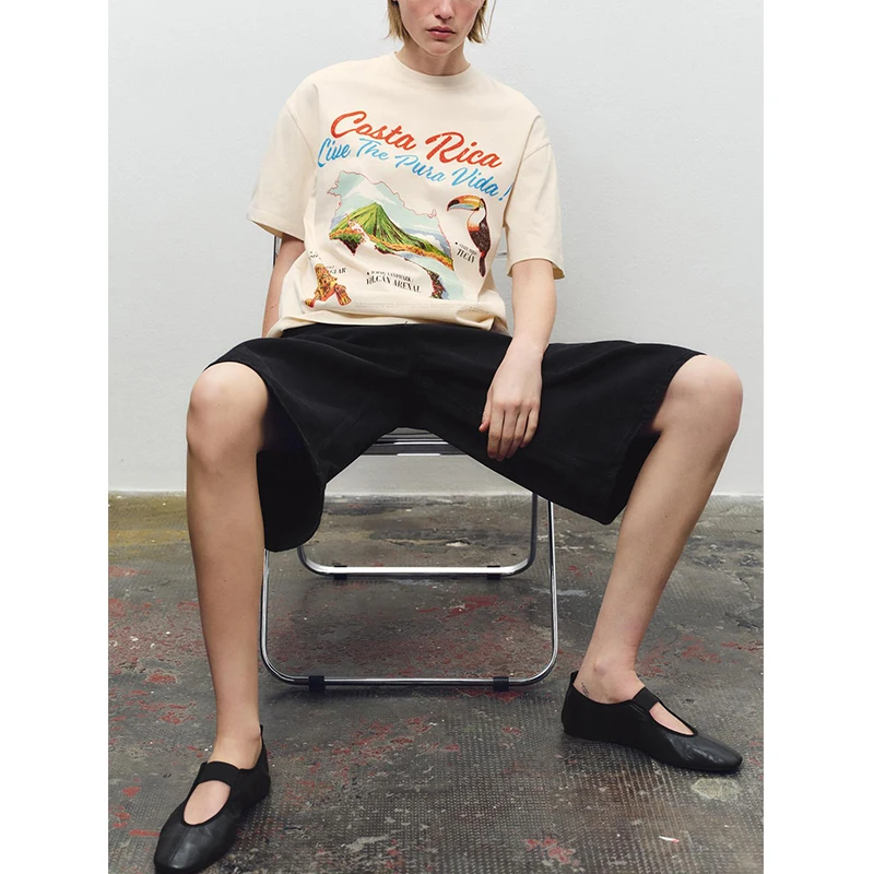 Feminino confortável impresso fino ajuste em linha reta redonda ne camiseta primavera novo sle preguiçoso faion streetwear fibra de poliéster