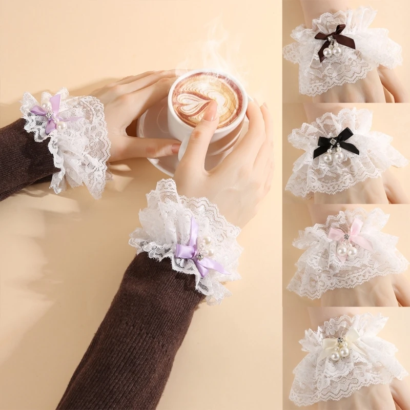 

Elegant Lace Arm Sleeves With Pearls Bowknot Decors Wrist Cuffs Sleeves For Women Teens Daily Wear And Special Occasion 6XDA