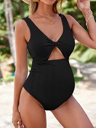 2025 New Pregnant Women One-Piece Smiwear Bathing Suit Solid Color Hollow-Out Beach Swimsuits European Bikini Premama Swimwears