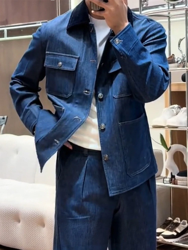 Retro Vintage Men's Denim Jacket with Multiple Pockets Fashionable Casual Outerwear for Autumn And Winter Youth Universal Coat